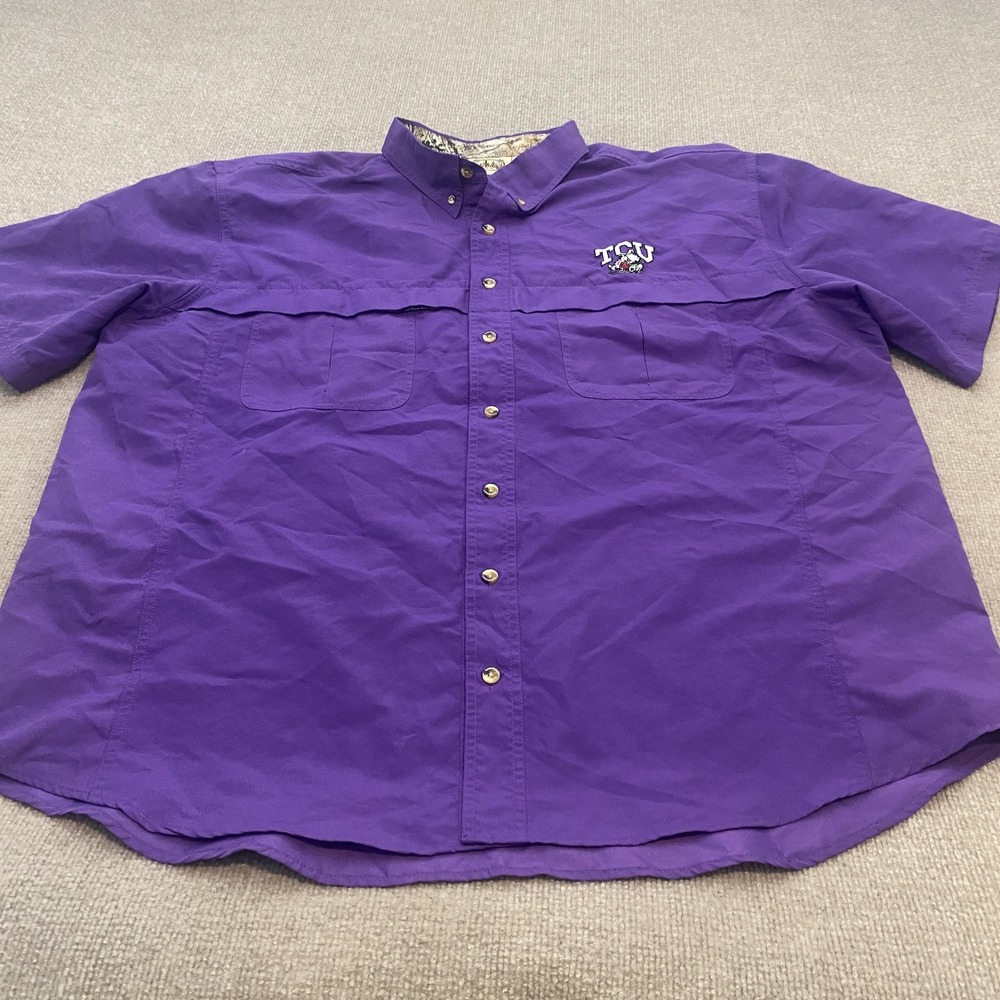 TCU Horned Frogs Shirt Mens 2XL Purple NCAA Football Fishing Game Guard Button